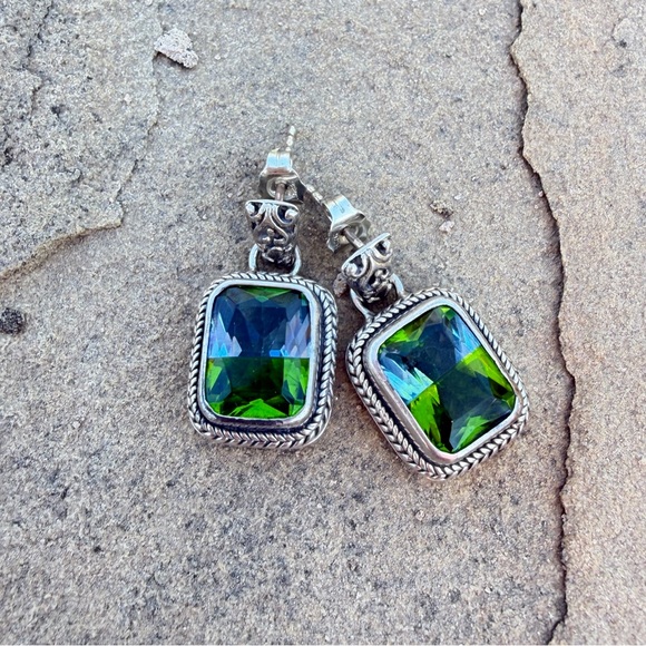 Sarda Jewelry - Sarda 925 Earrings Silver Bi-Color Blue Green Statement Earrings